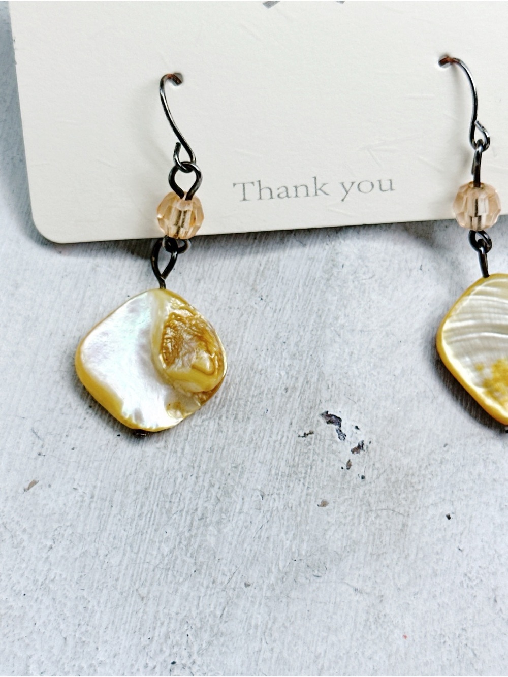 1341mc. Yellow Shell Earrings - Picture 5 of 6